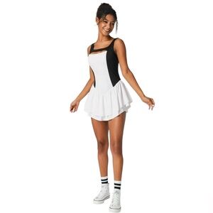 HALARA Women’s Black and White Cut Out Mini Ruffle Workout Athletic Dress Small